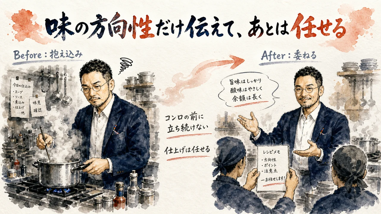 抱え込みから委ねるへ、厨房の図解
