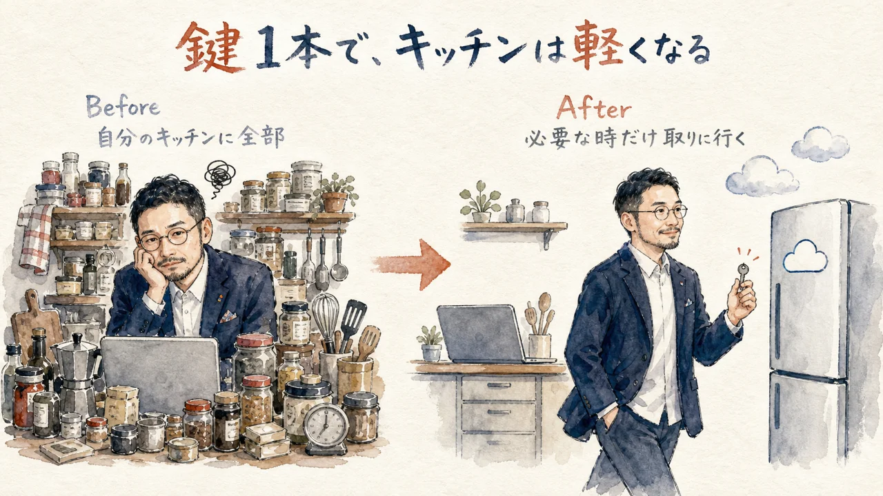鍵1本でキッチンは軽くなる。抱え込みから委ねるへの台所の図解
