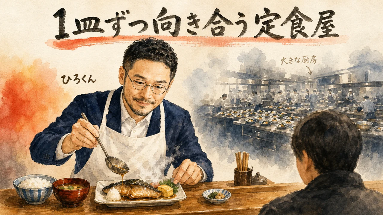 大量生産の惣菜屋と1皿ずつ仕込む定食屋の違いの図解