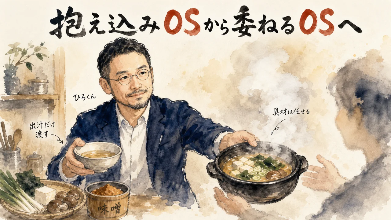 抱え込みOSから委ねるOSへ、出汁だけ渡す図解