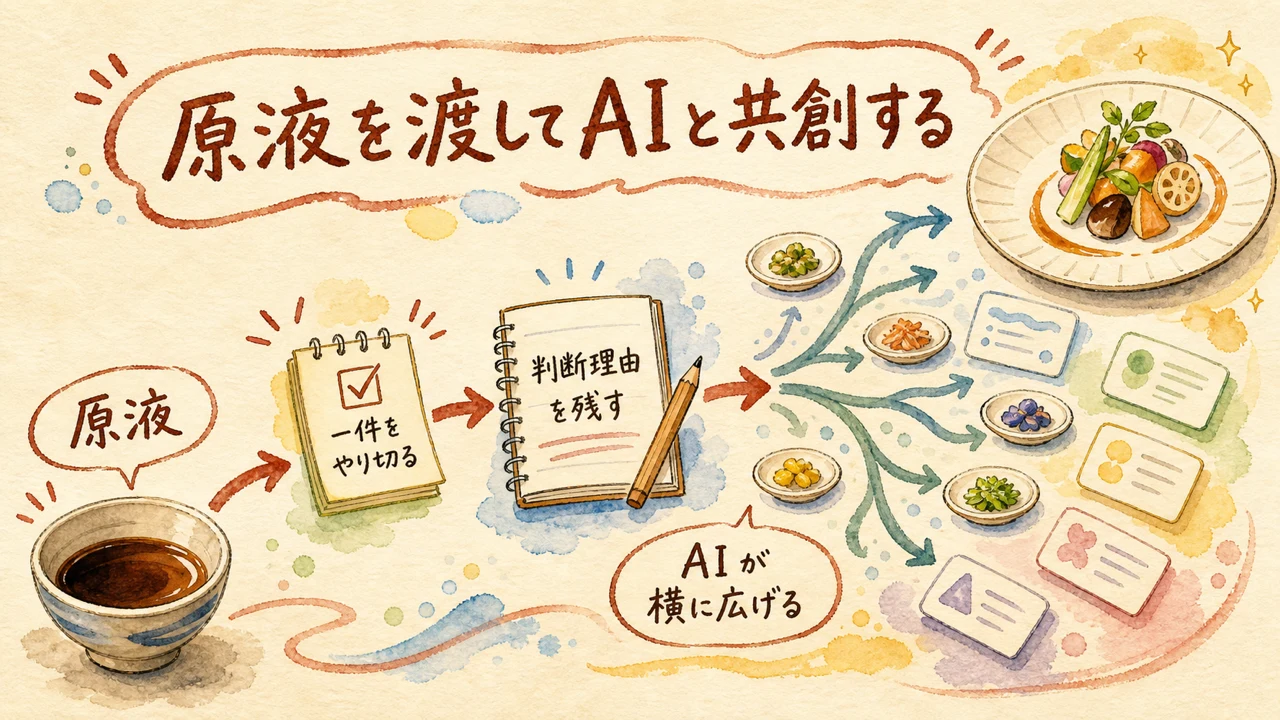 原液を渡してAIと共創する考え方の図解