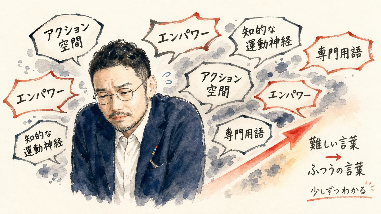 カタカナの専門用語に一瞬怯んだひろくんの弱さを描いたコラム図解