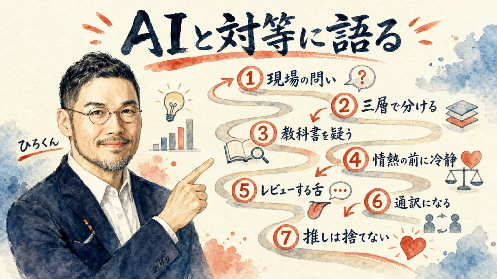 文系が数字を読むとAIと対等に語れる——ひろくんが7つの学びを案内する全体図