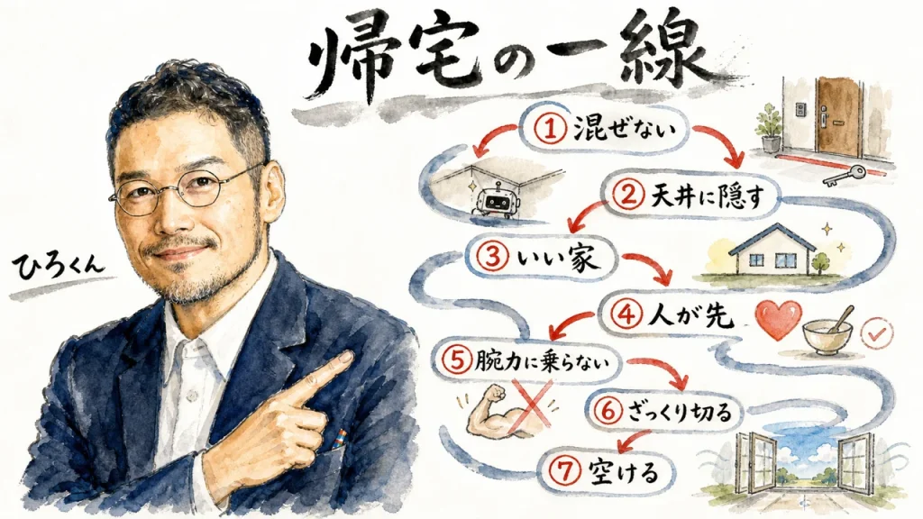 帰宅の一線——ひろくんが7つの学びを案内する全体図