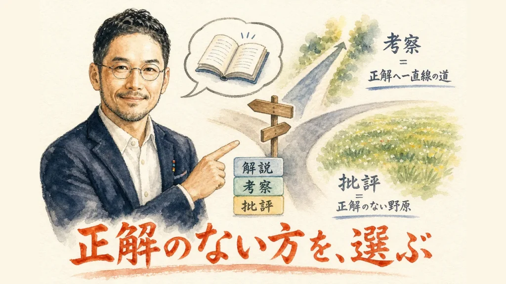 考察と批評の違いをひろくんが解説する全体図解（アイキャッチ）