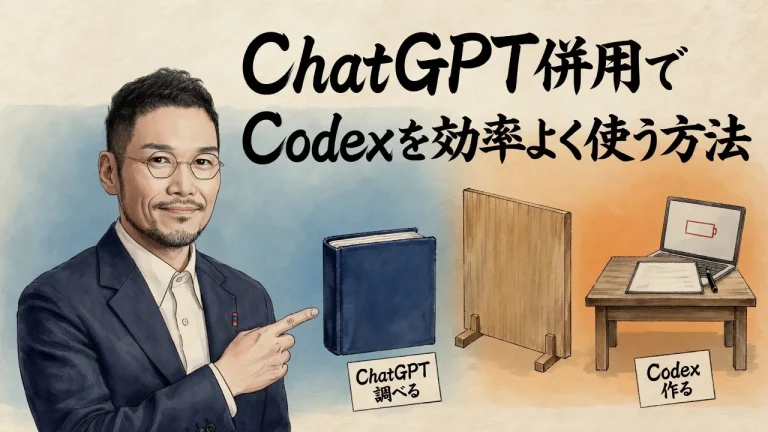 ChatGPT併用でCodexを効率よく使う方法。ChatGPTが調べ、Codexが作る。 eyecatch-v5