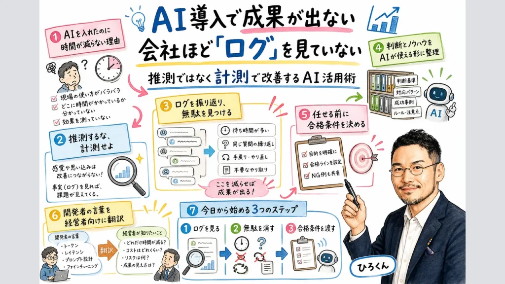 AI導入で成果が出ない会社ほどログを見ていない 全体図解