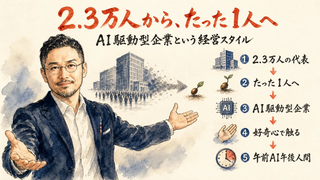 2.3万人から、たった1人へ——AI駆動型企業という経営スタイルの全体図解