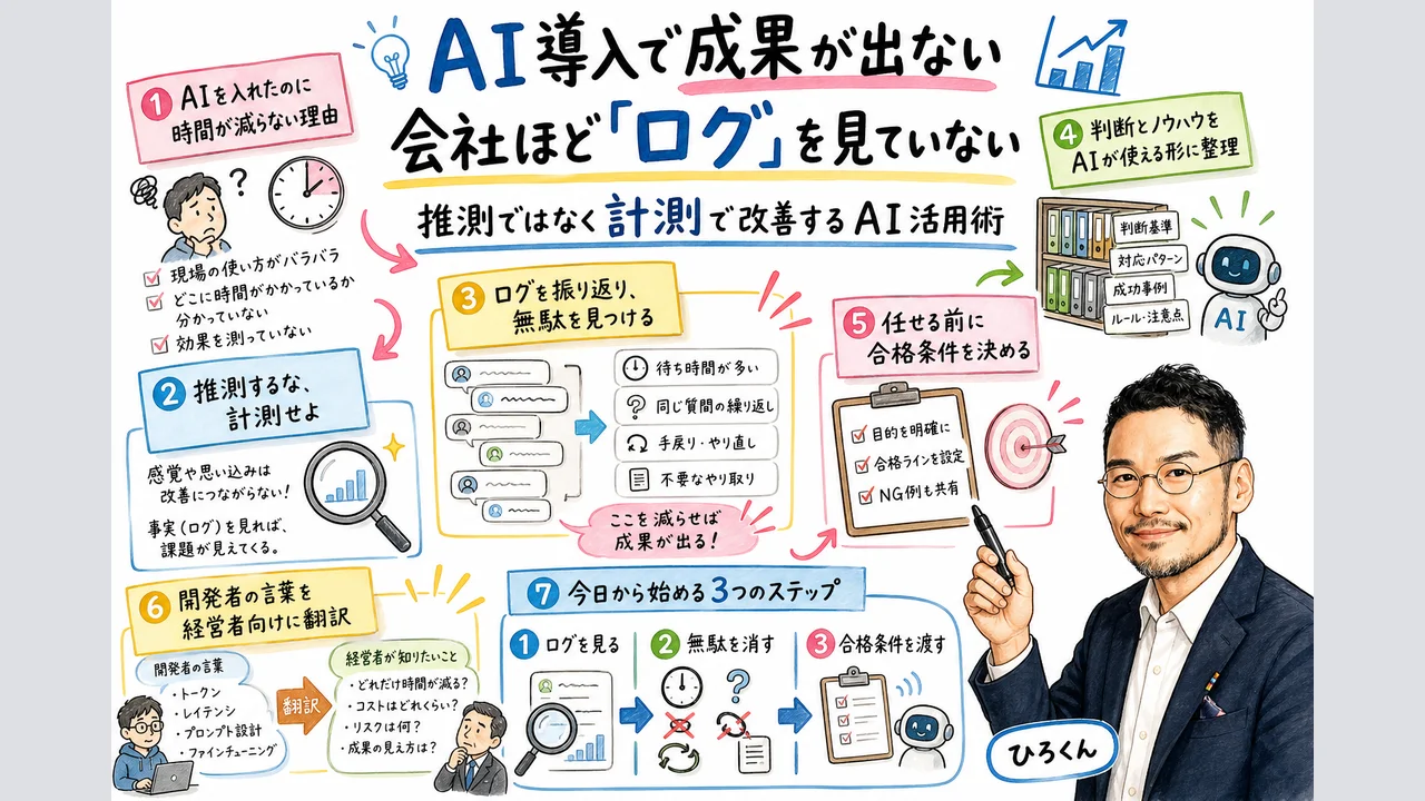 AI導入で成果が出ない会社ほどログを見ていない 全体図解