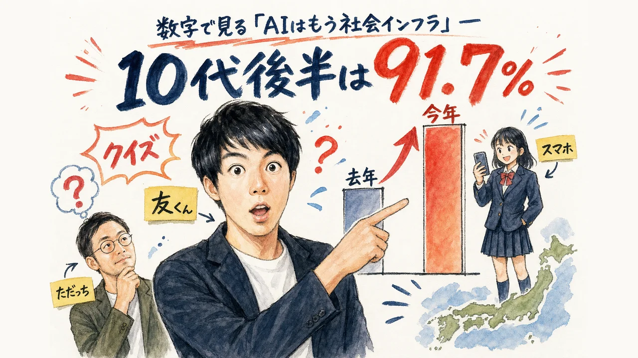 日本の生成AI利用率が26.7%から58.8%へ上昇したことを示す図解