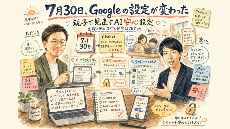 Googleのデータ設定が7月30日に変更され親子で見直すAI安心設定の全体図解