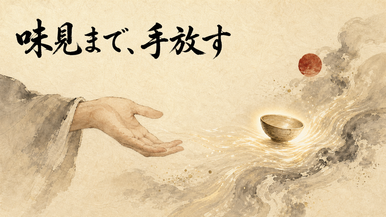 「味見まで、手放す」──味見という仕事そのものを手放し、流れに委ねる図解