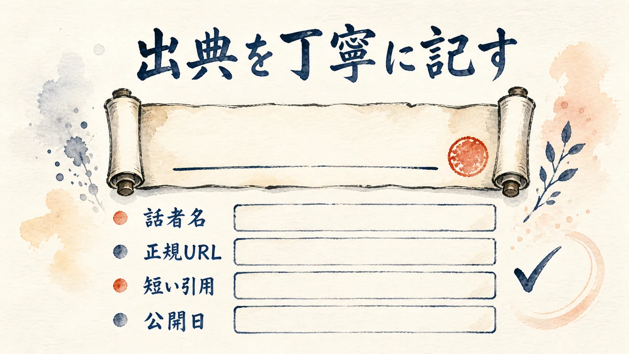話者と出典を明記する誠実さを示す図解