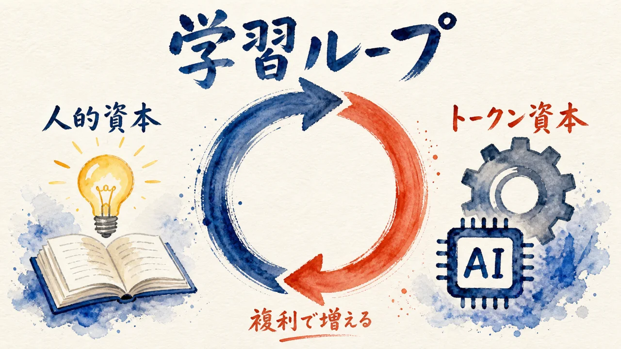 「本当の機会は、最良のモデルを選ぶことではない」——人的資本とトークン資本をぐるぐる回す発想 図解