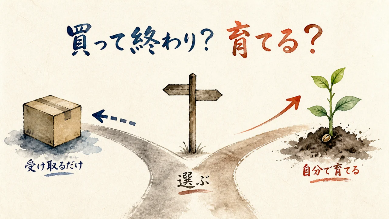 買って終わりにするか自分の手で育てるかの分岐点を示す図解