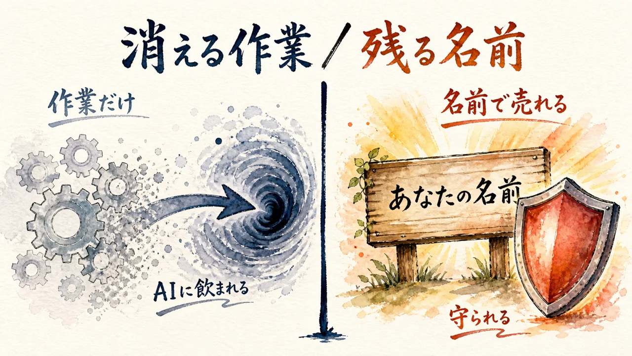 消える作業と残る名前の対比図解