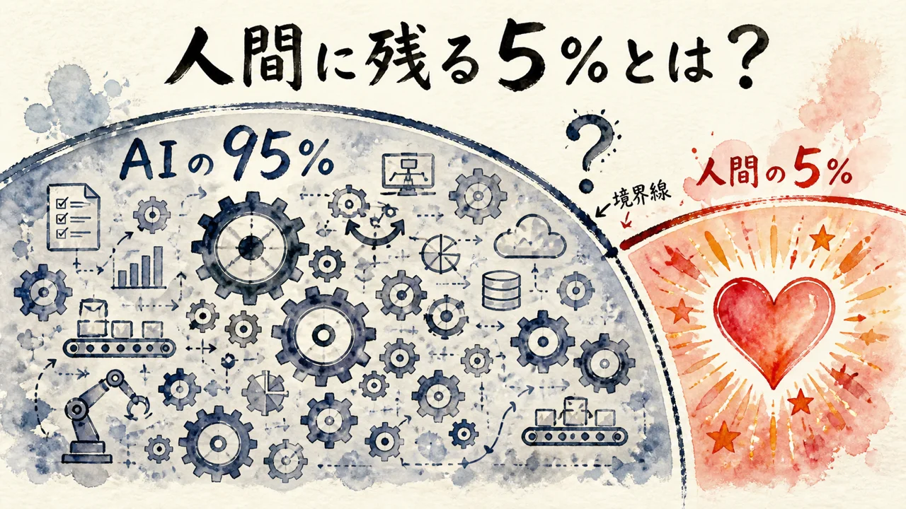 AIの95%と人間の5%の境界を示す図解