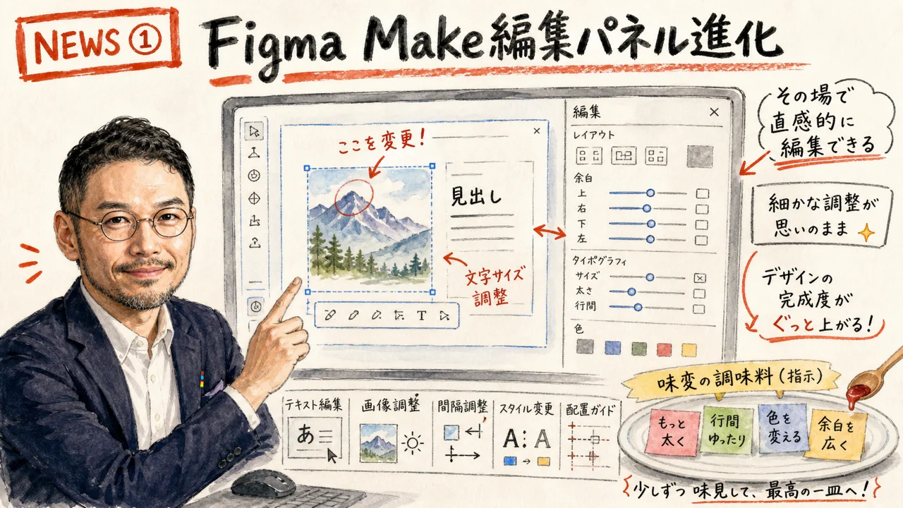 Figma Makeの新編集パネルを解説するグラレコ