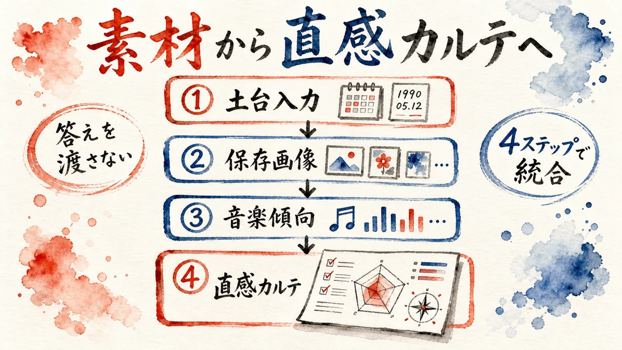 素材から直感カルテへの4ステップ図解
