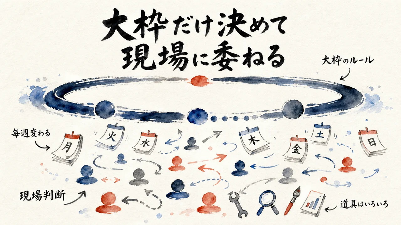 大枠だけ決めて現場に委ねる図解