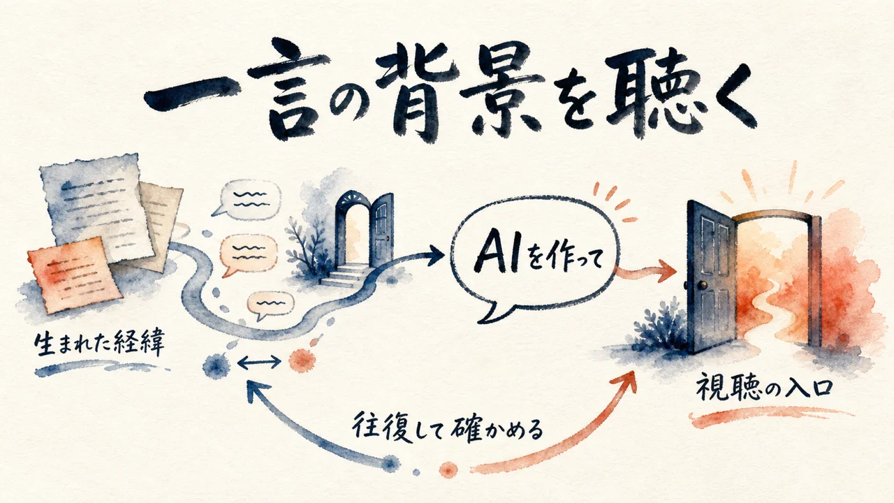 「この人のAIを作ってくれ」という一言が生まれた経緯を示す図解