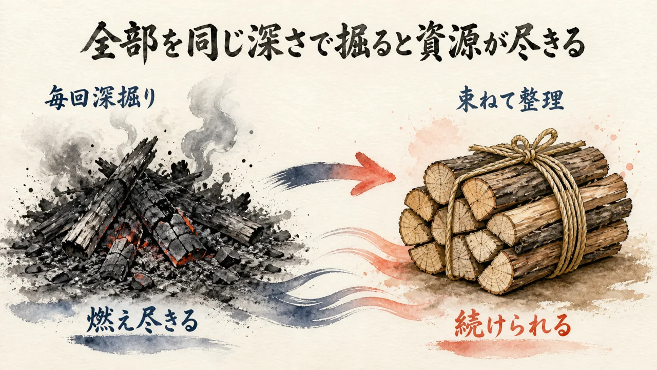毎回全部掘ると、トークンが燃え尽きる