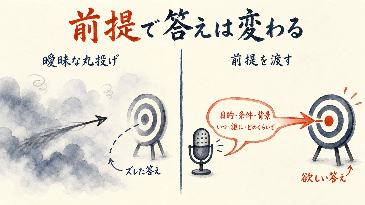 曖昧な丸投げと前提を渡す指示の対比図解