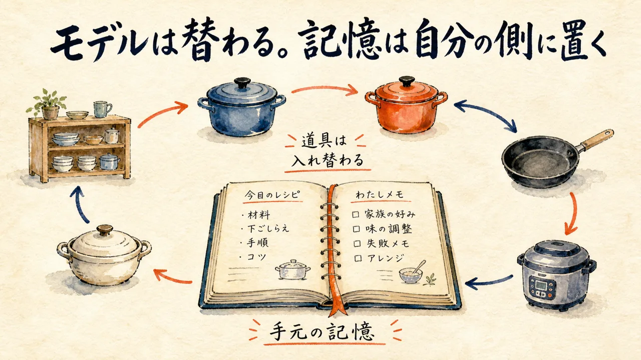「仕組みは同じまま」——モデルは替わる、記憶は自分の側に置く