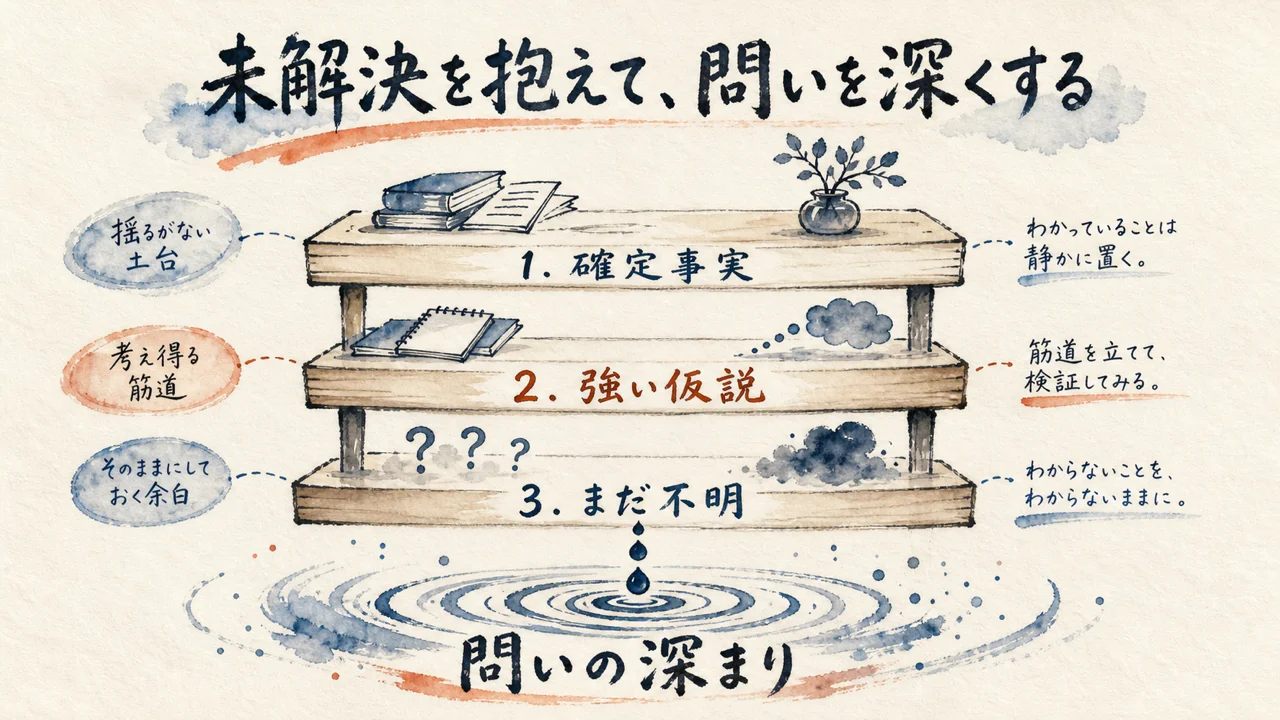 確定事実・仮説・不明を分けて問いを深くする図解