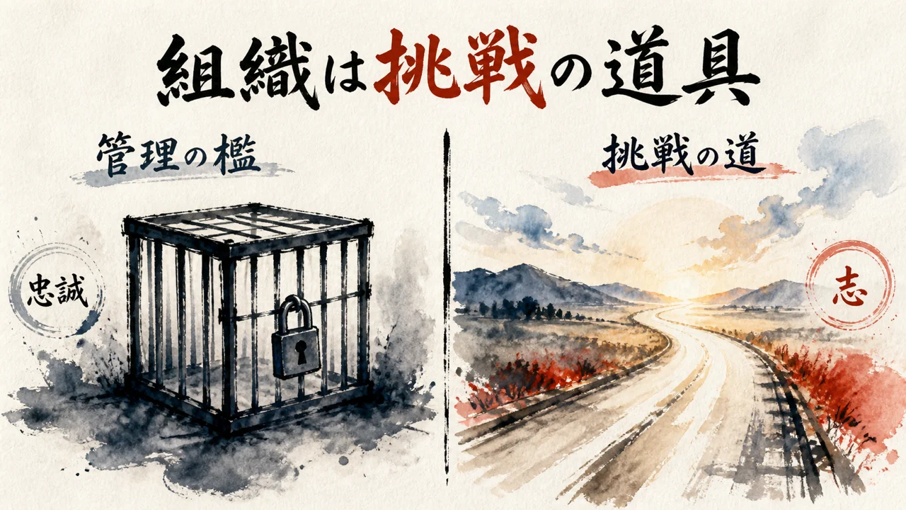 管理する組織と挑戦を後押しする組織を対比する図解