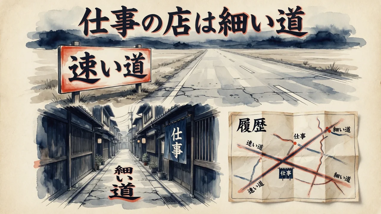 仕事の店は細い道。速い道と履歴の地図の図解