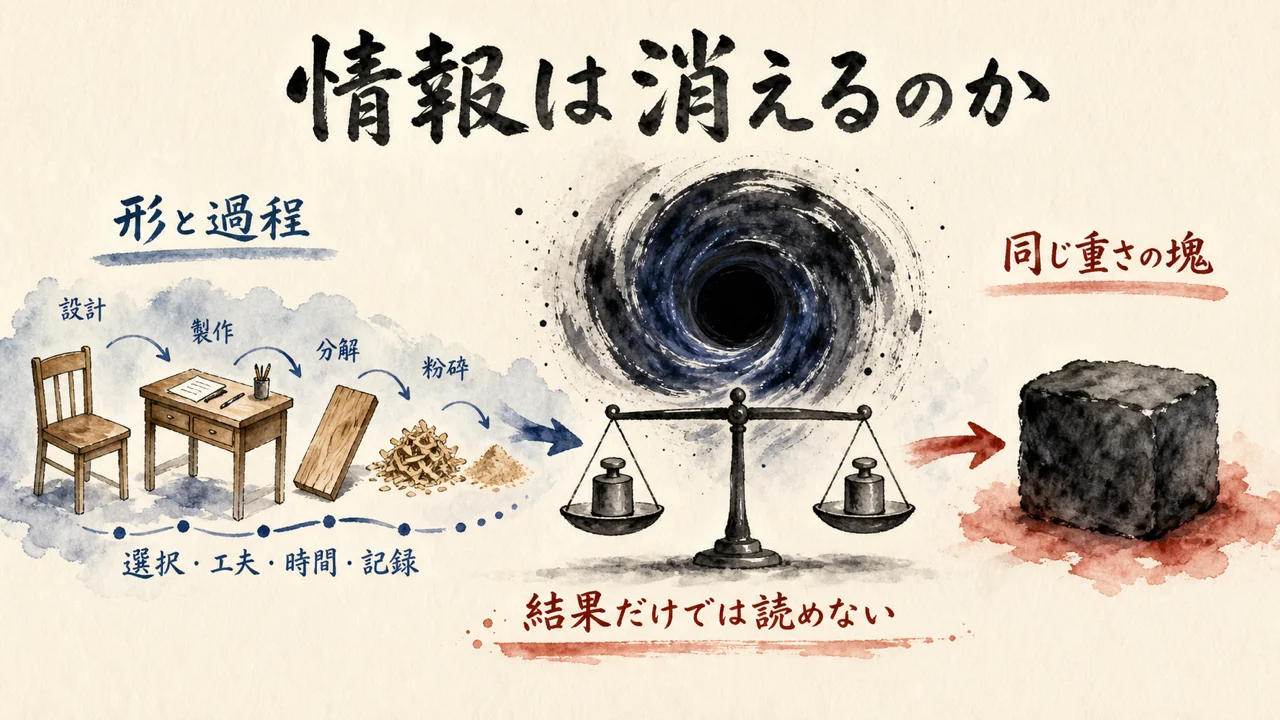 ブラックホールが情報が消えるとは何かを問う図解
