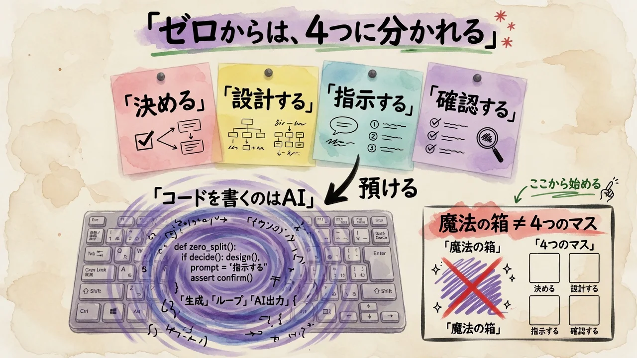 決める設計指示確認とコードはAIの分け方の図解