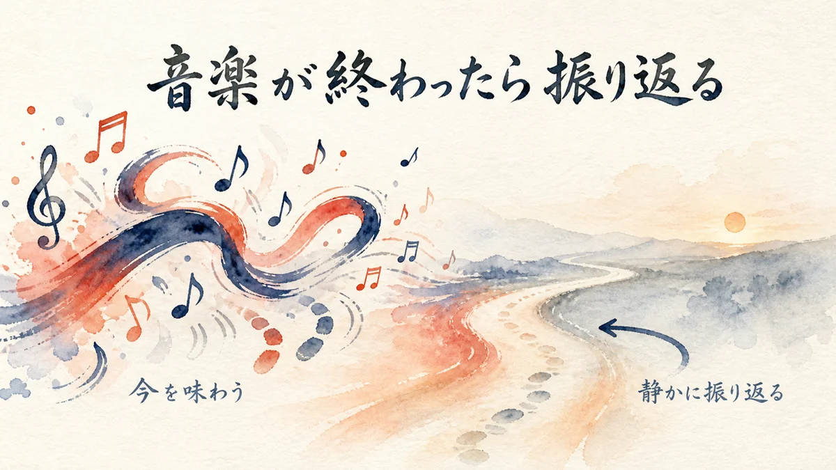 音楽が終わったら振り返る図解——踊りの余韻が続く道