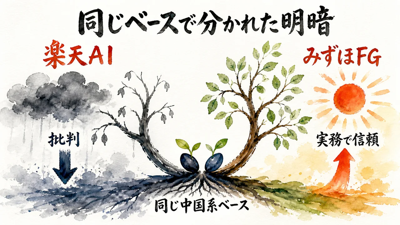 「楽天とみずほ、同じ中国系ベースで分かれた明暗」——オープンソースという代替案 図解