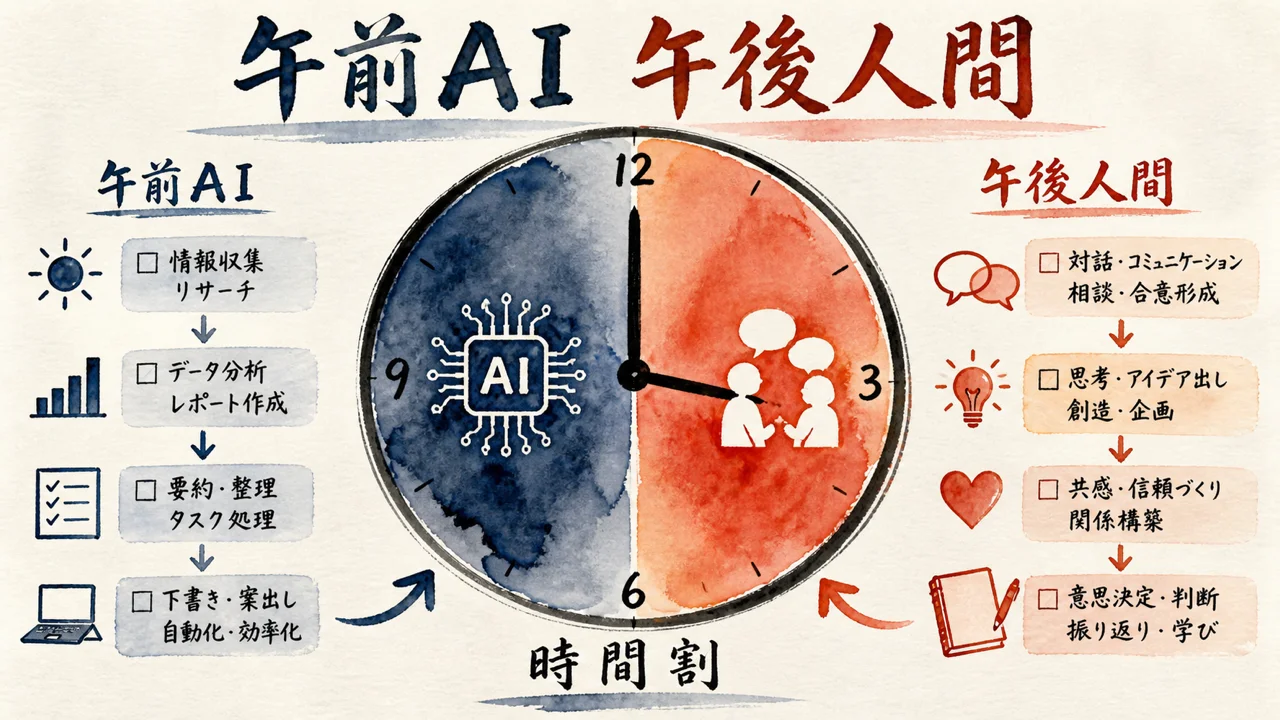 午前AI・午後人間の時間割図解