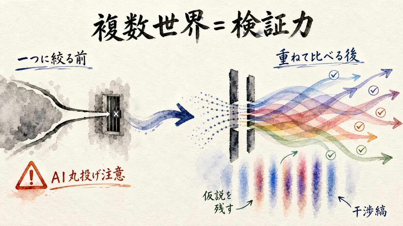 複数の世界を考える力は逃げ道ではなく検証力という図解