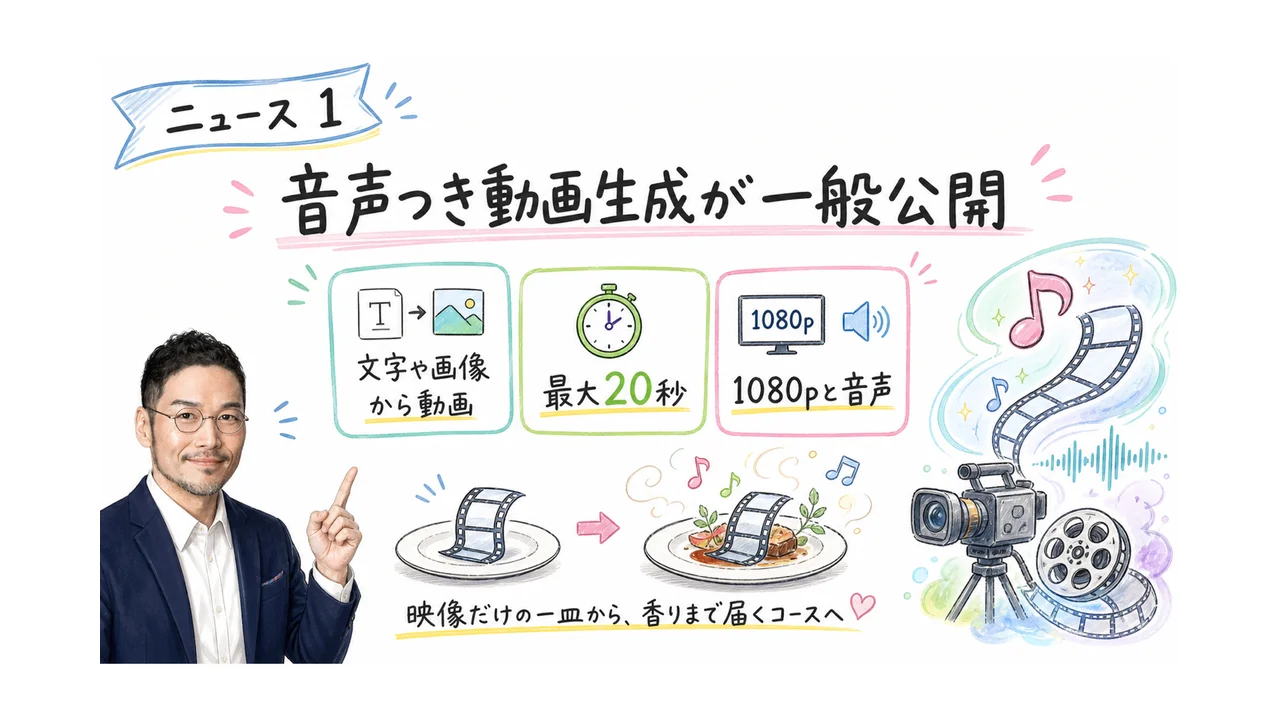 FLUX 3 VideoとRunwayの音声つき動画生成を解説するグラレコ