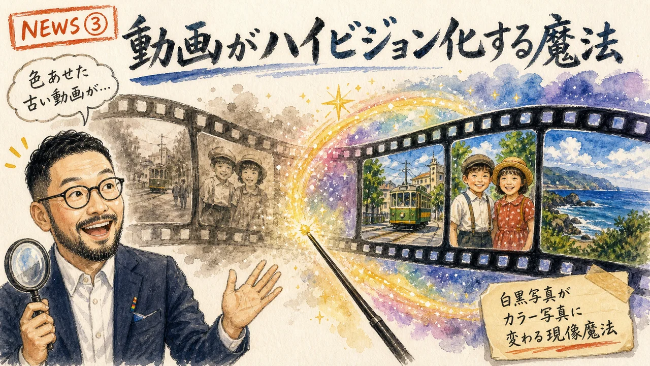古い動画がハイビジョンに変わるイメージ図解