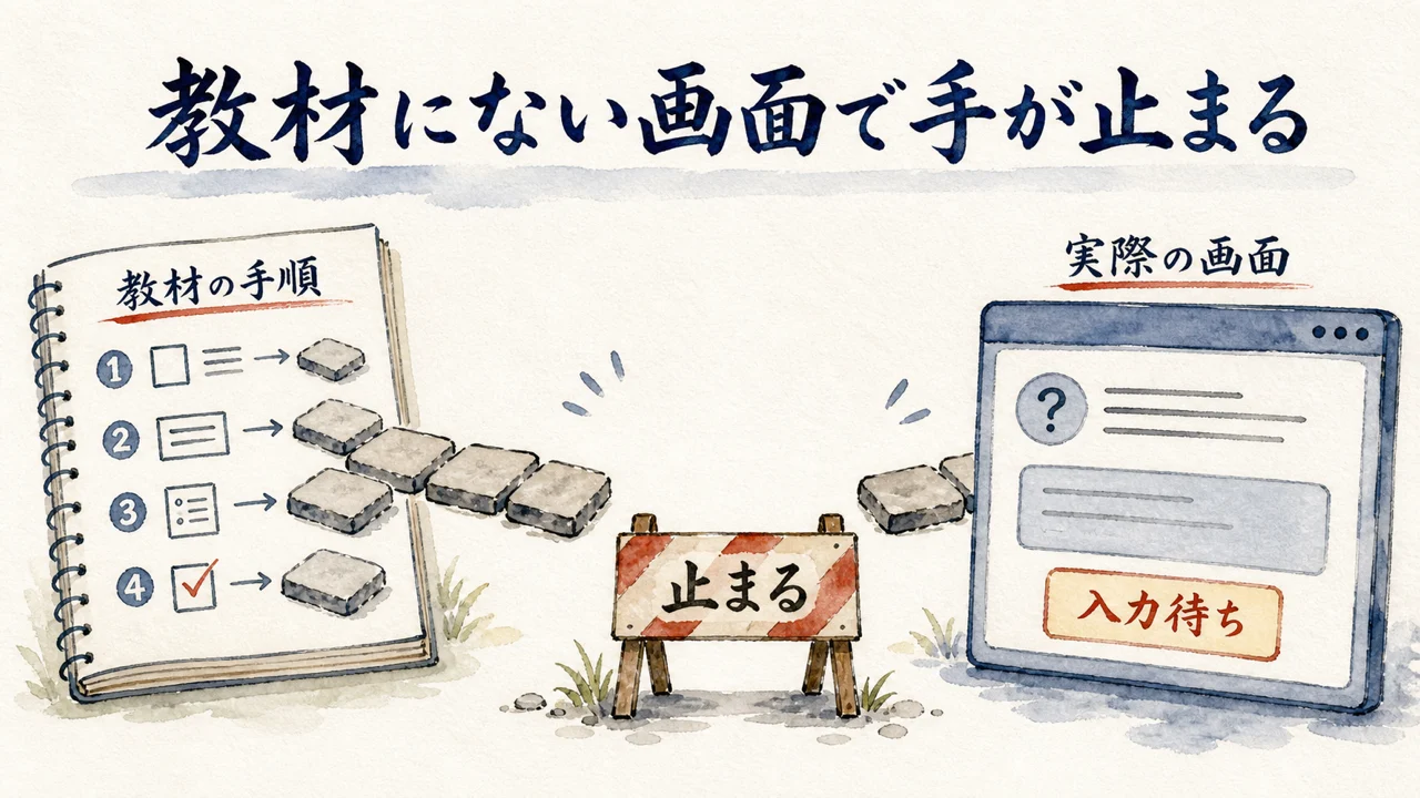 「Ok to proceed? (y)」——教材どおりに打ったのに、教材に載っていない画面で止まった