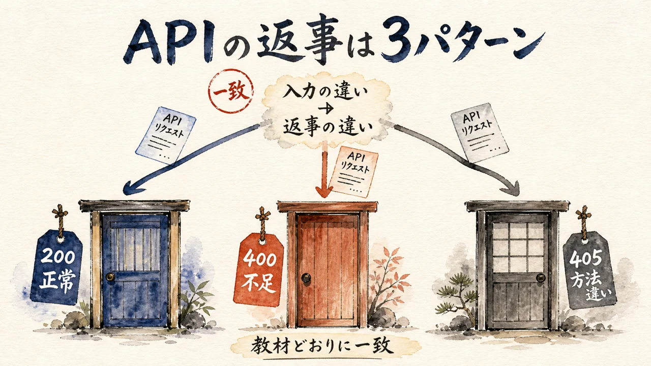200・400・405——第9章のAPIは3パターンとも実測どおりに動いた