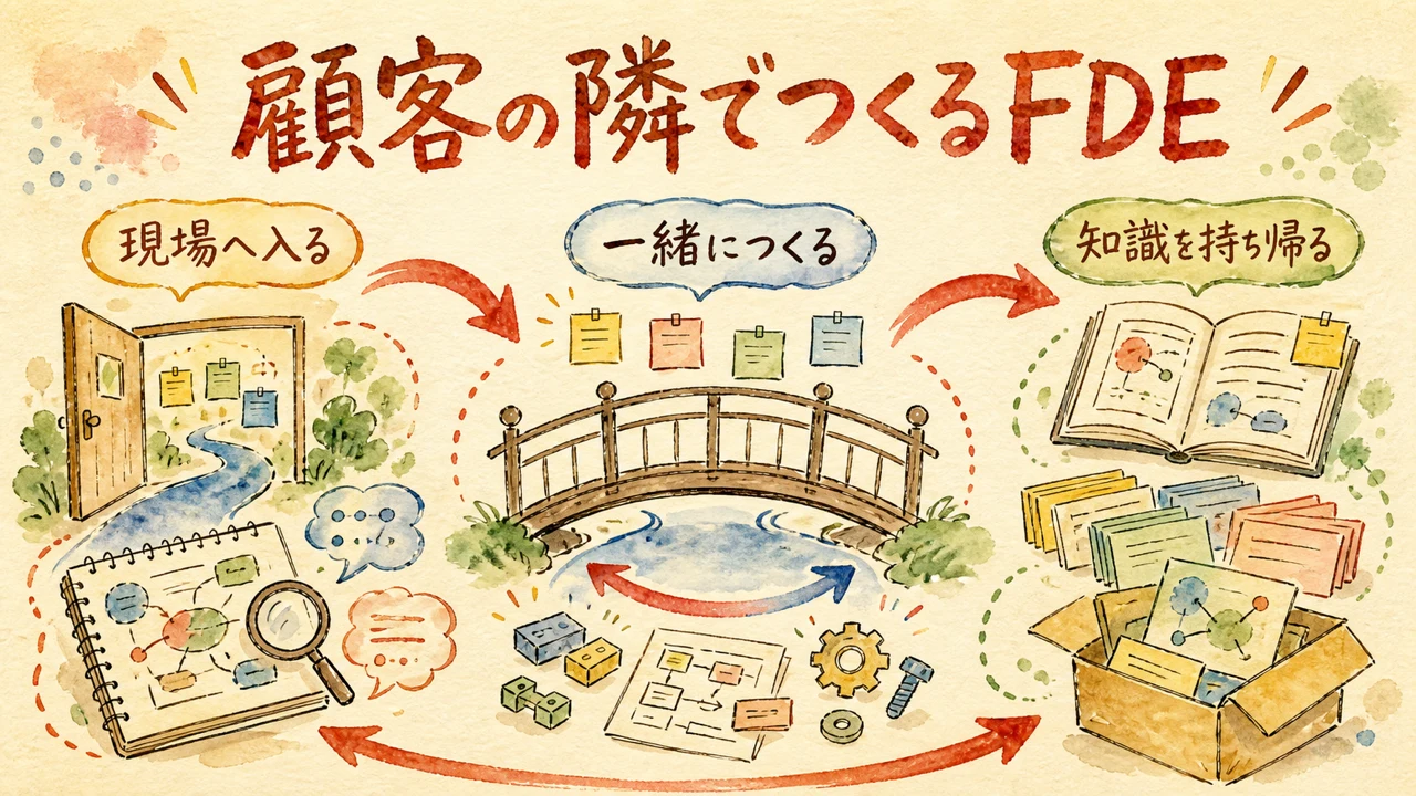 5．FDEは「顧客の隣でつくり、知識を持ち帰る」役割の図解