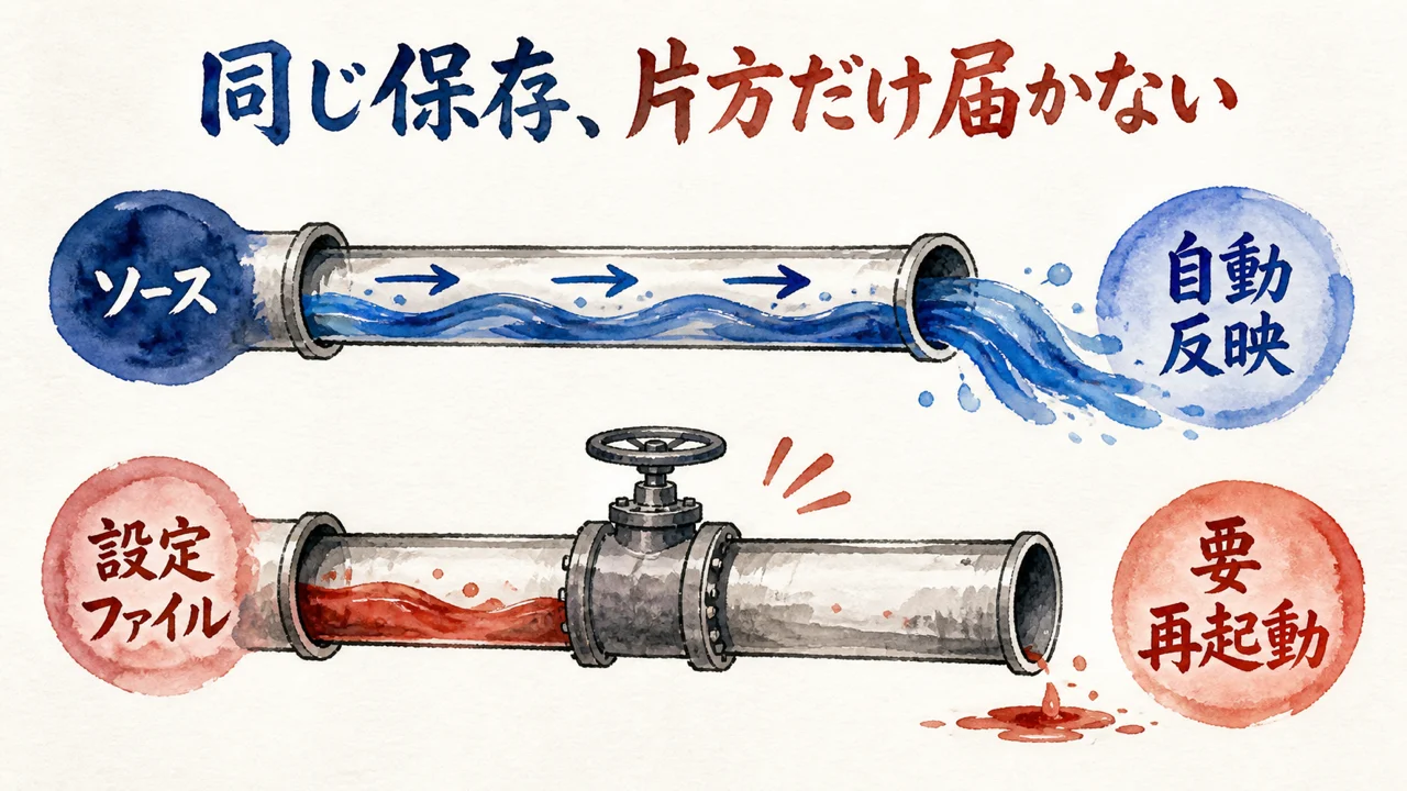 設定ファイルだけは自動で反映されない——第6章の実測で見つけた再起動の罠