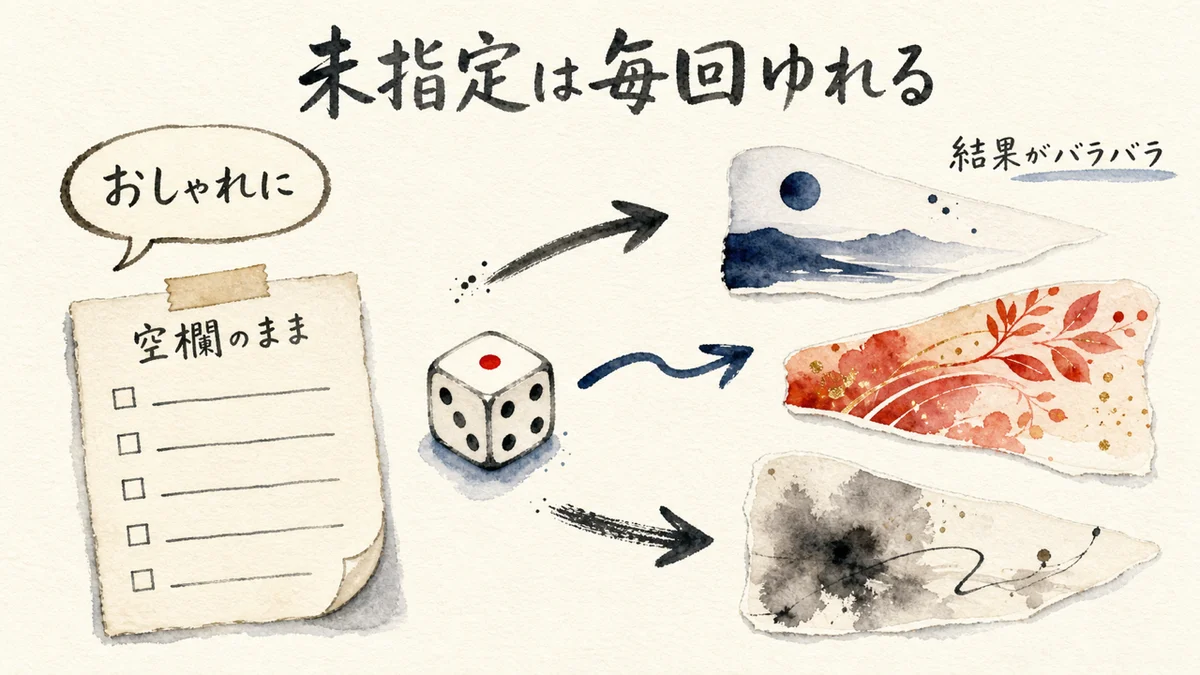 未指定は毎回ゆれる——決めていない項目のイメージ図