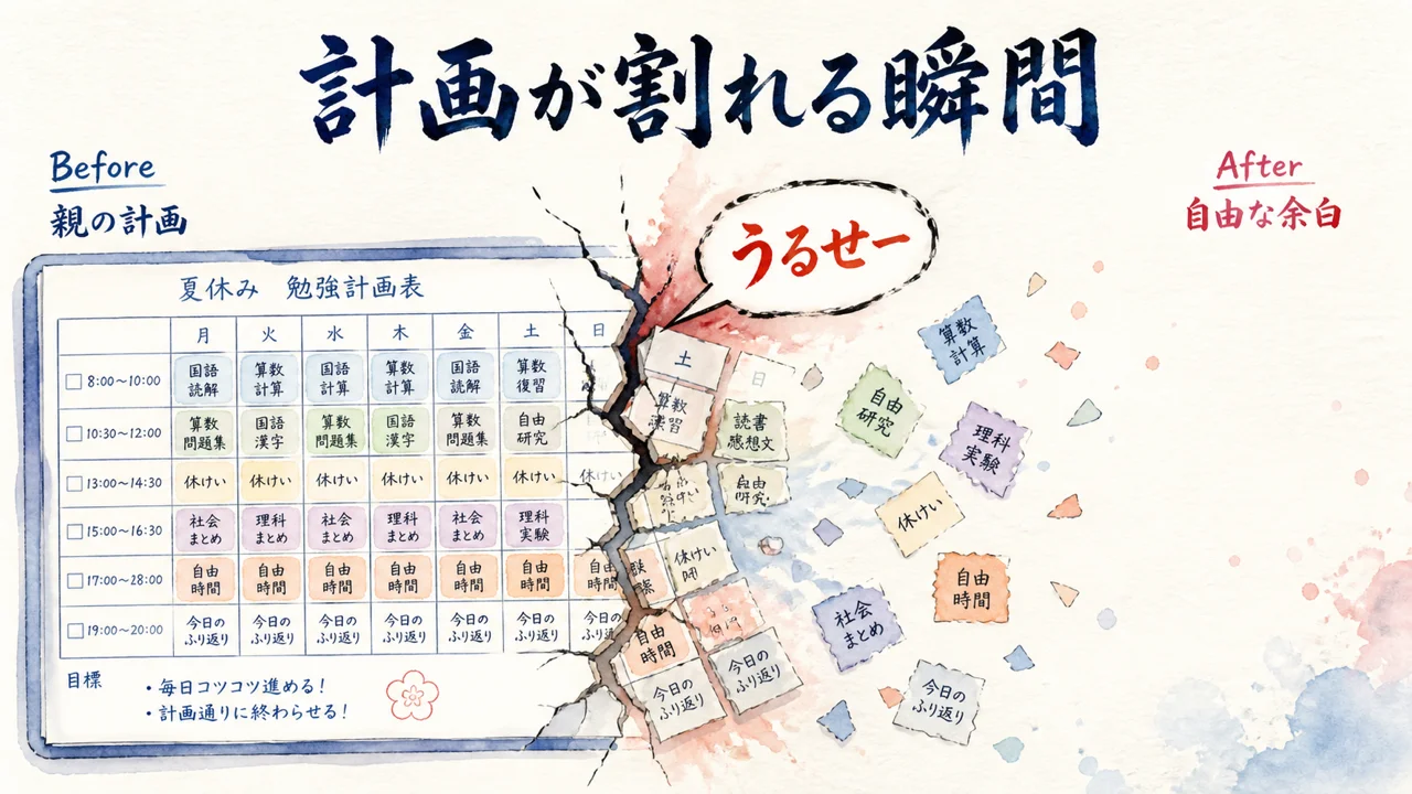 親主導の計画が崩れる瞬間の図解