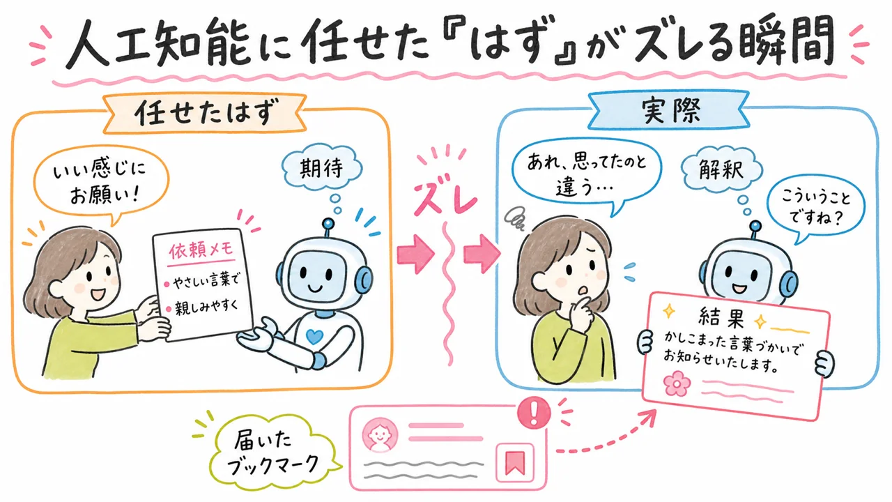 AIに任せたはずがズレる瞬間の図解