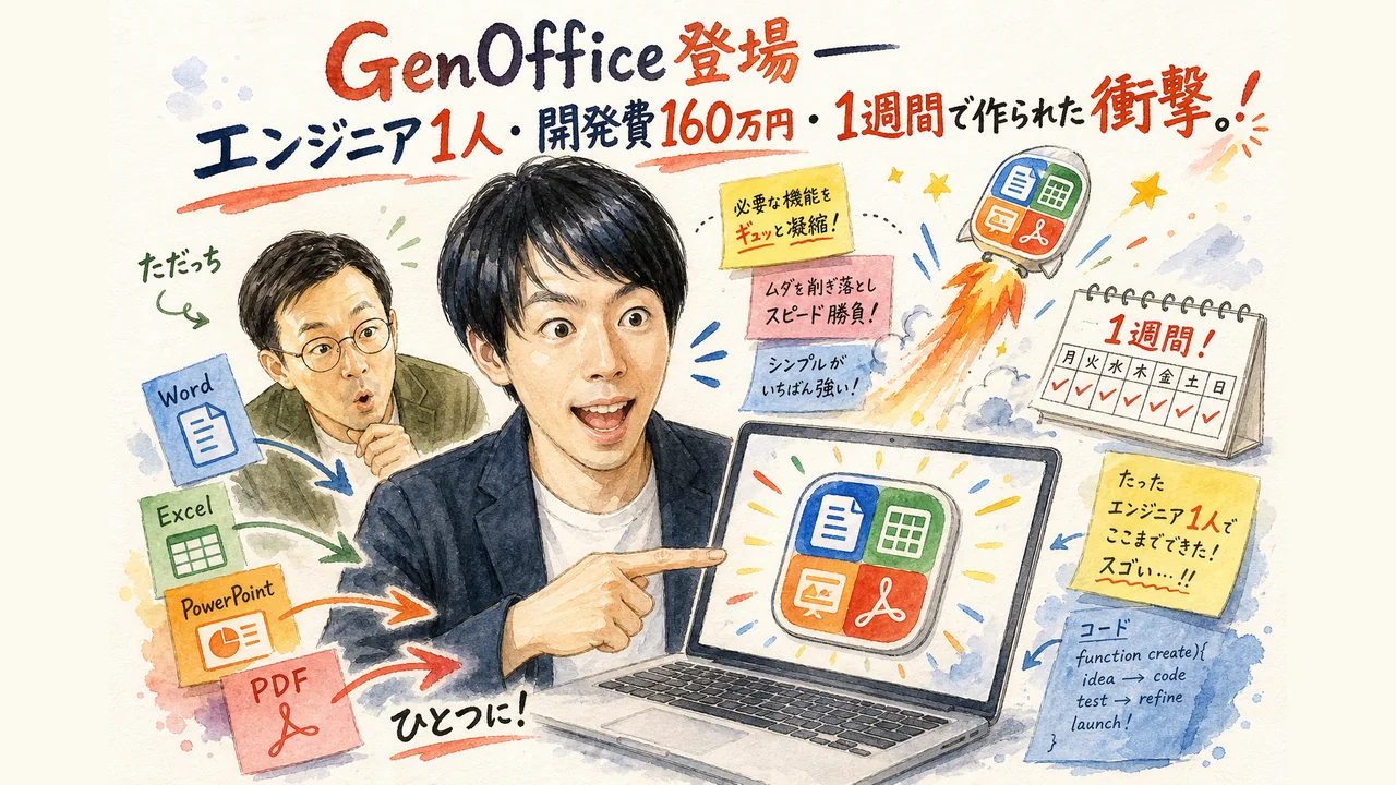 GenOfficeのデモ画面を紹介する友くん