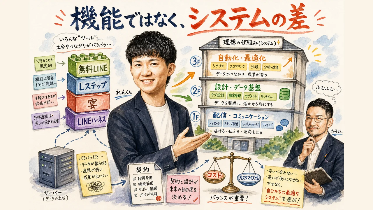 公式LINE Lステップ 宴 LINEハーネス 比較 図解