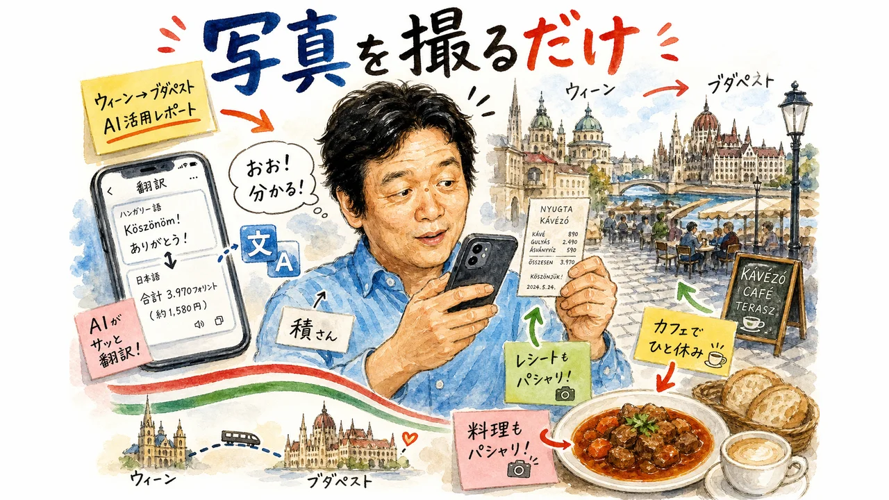 積さんのウィーンからブダペストへのAI活用旅行レポートのグラレコ