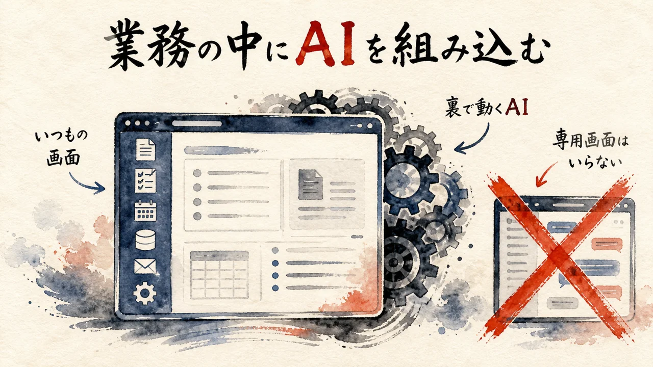 既存の業務システムにAIを組み込むヘッドレス設計の図解